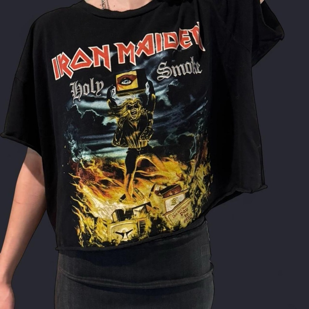 Iron Maiden Black Cotton Cropped Tee Size XXL Oversized fit